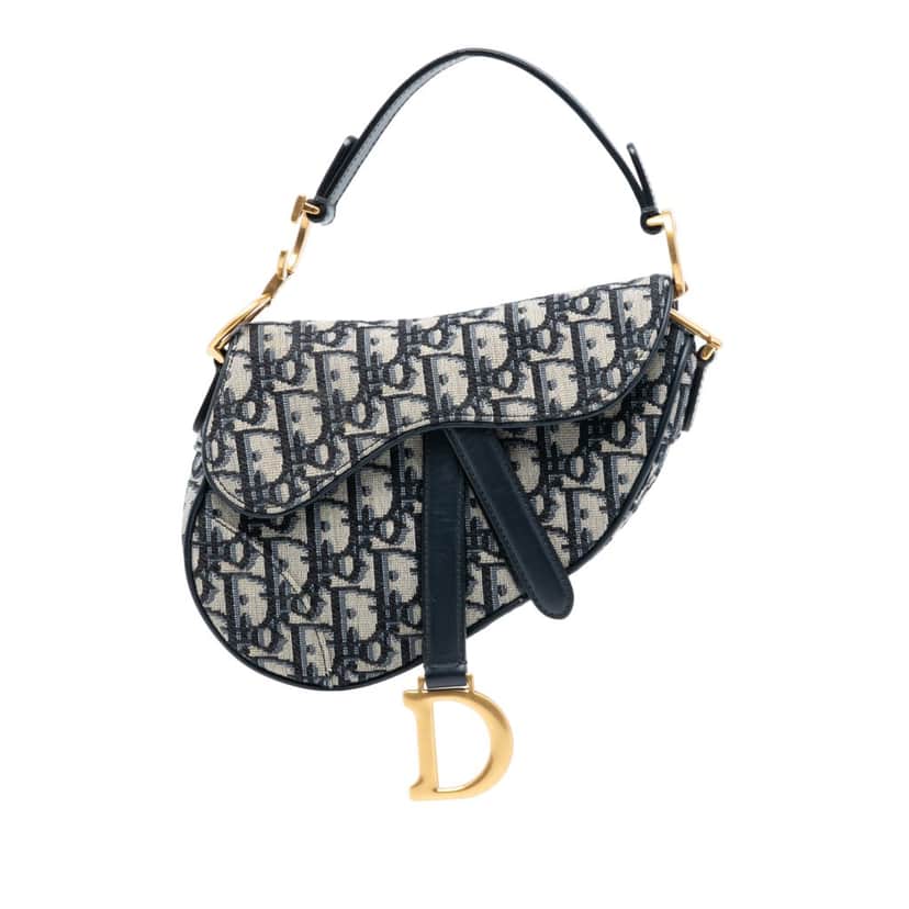 Dior Mini Oblique Canvas Saddle Bag Blue Very good condition - Front View