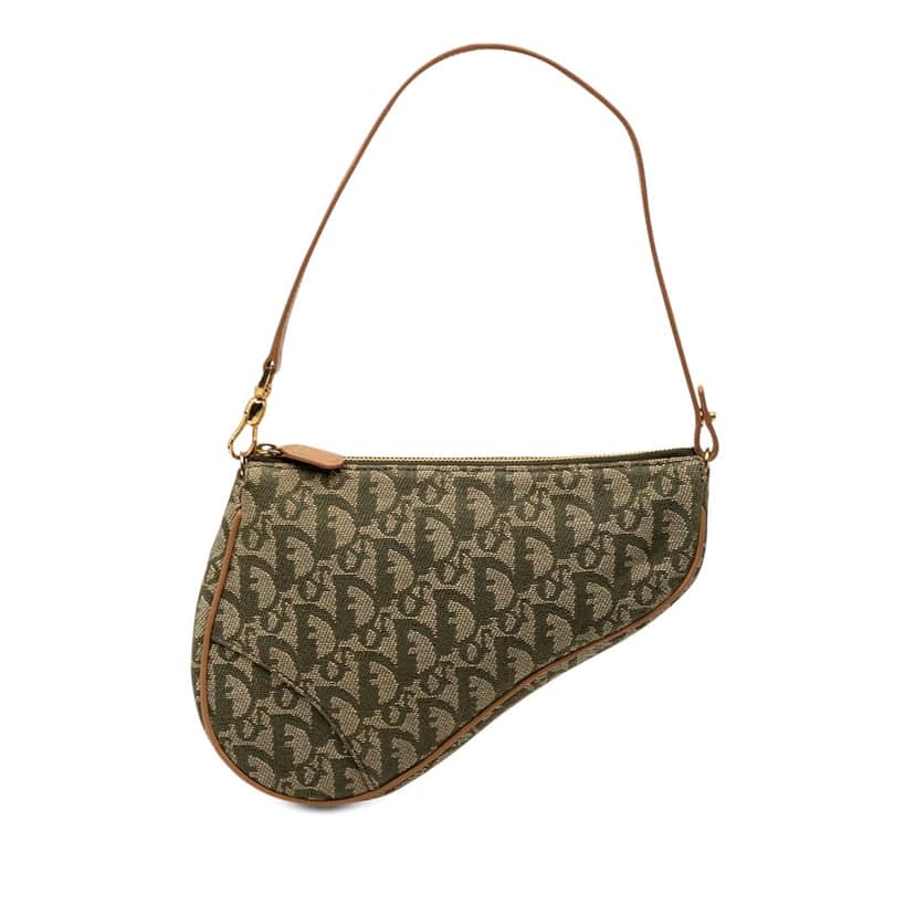 Dior Mini Diorissimo Canvas Saddle Pochette Green Very good condition - Front View