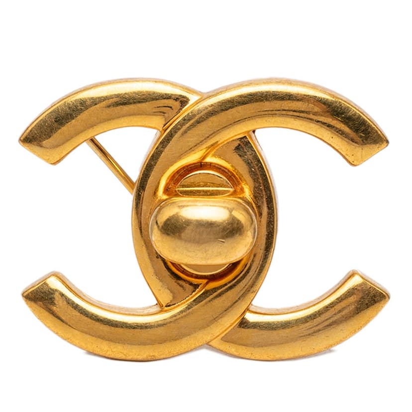 Chanel CC Gold Plated Turn Lock Brooch