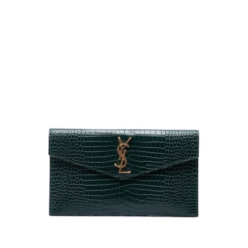 Saint Laurent Croc Embossed Leather Uptown Pouch Black Leather Very good condition - Front View