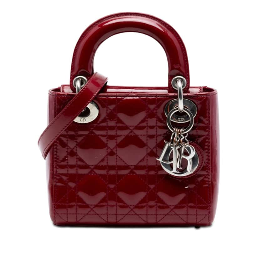 Dior Mini Patent Cannage Lady Dior Red Leather Very good condition - Front View