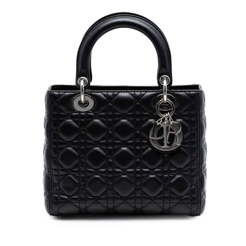 Dior Medium Lambskin Cannage Lady Dior Black Leather Very good condition - Front View