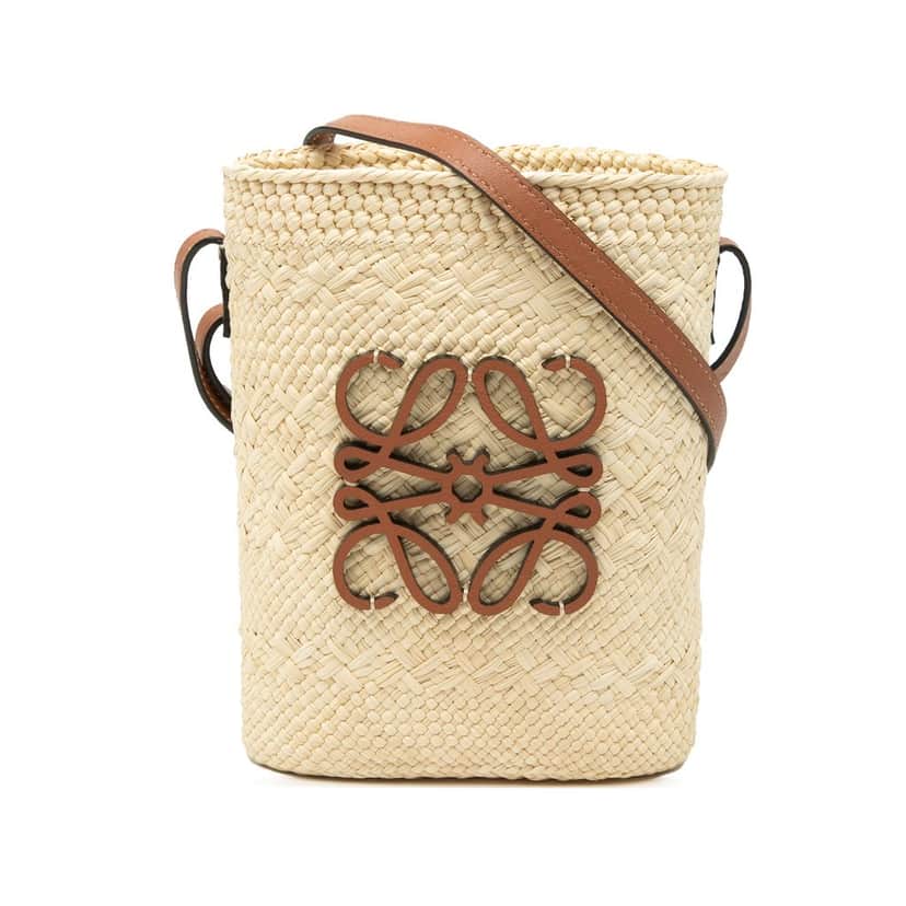 Loewe Paulas Ibiza Raffia Anagram Square Pocket Bucket Bag Beige Very good condition - Front View