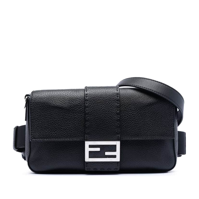 Fendi Leather Selleria Convertible Baguette Satchel Black Leather Very good condition - Front View