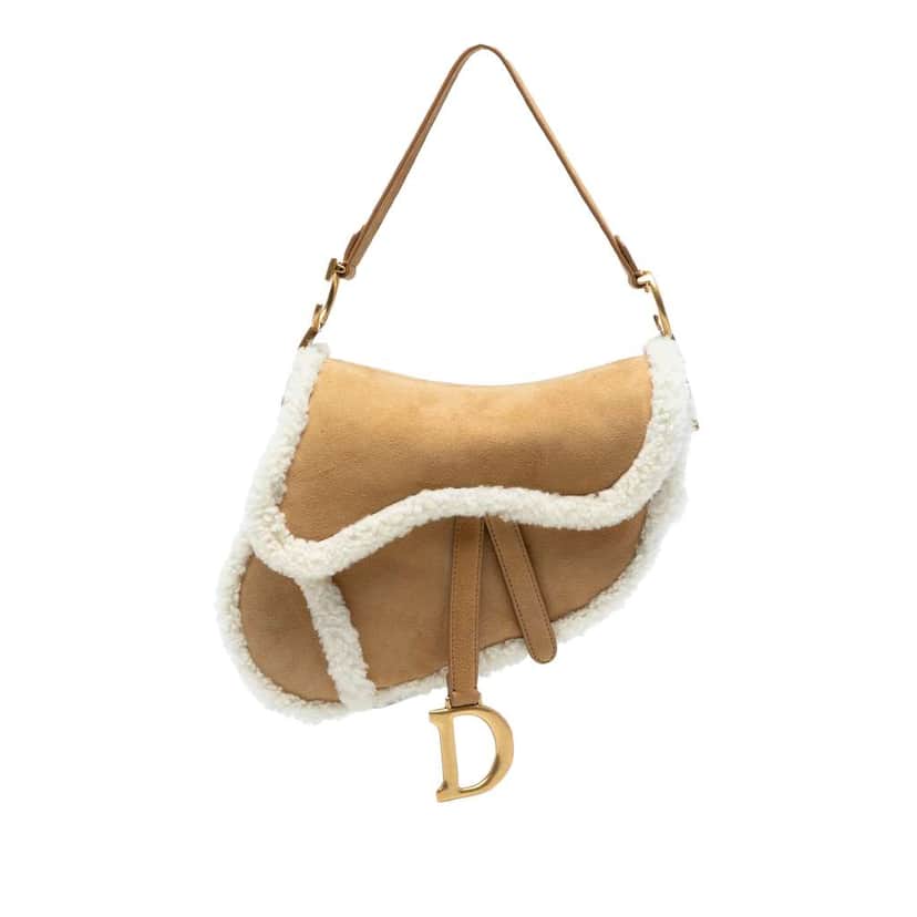 Dior Shearling Suede Saddle Bag Brown Leather Very good condition - Front View