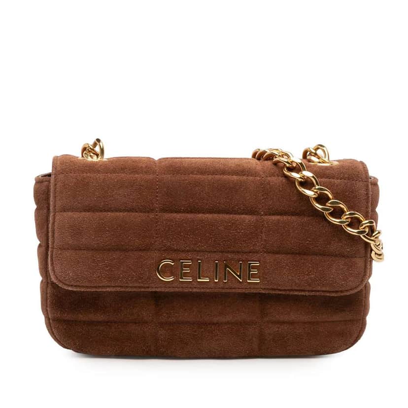 Celine Suede Monochrome Shoulder Bag Brown Leather Very good condition - Front View