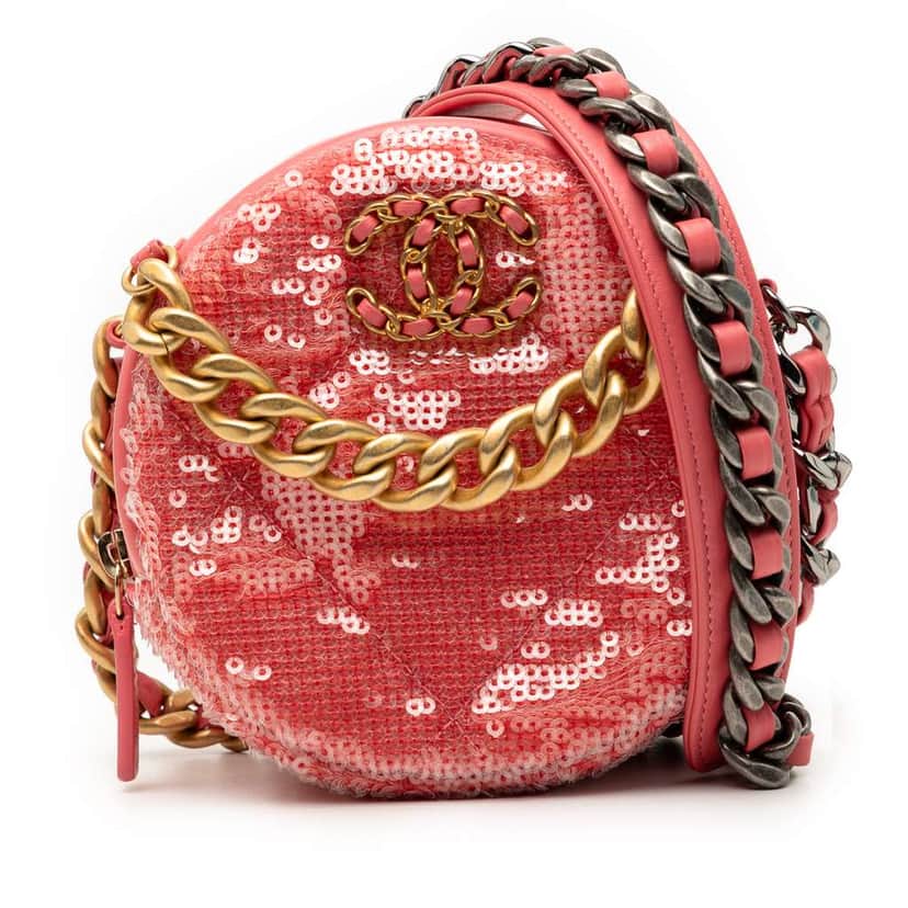 Chanel Sequin Lambskin 19 Round Clutch With Chain Pink Leather Very good condition - Front View