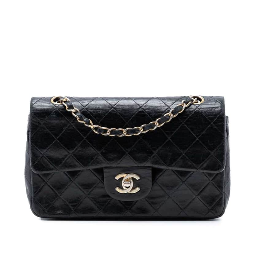 Chanel Small Classic Lambskin Double Flap Black Leather Good condition - Front View