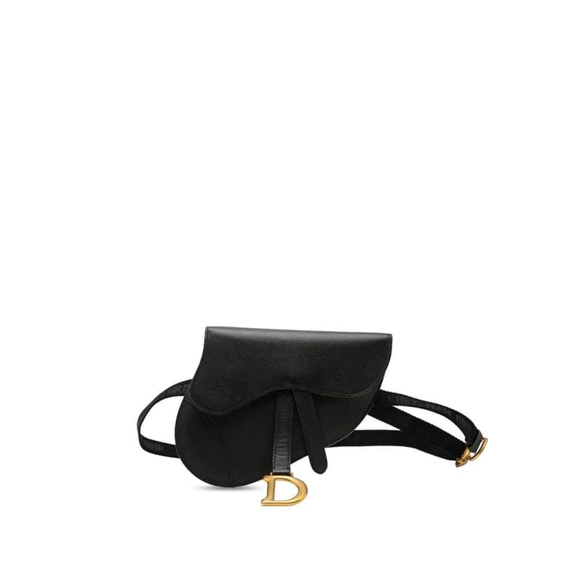 Dior Grained Calfskin Saddle Belt Pouch Black Leather Very good condition - Front View